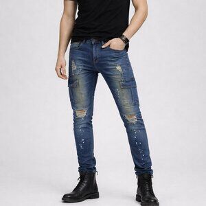 M.Society Rustic Metal Paint Splatter Distressed Skinny Jeans Two Tone 31